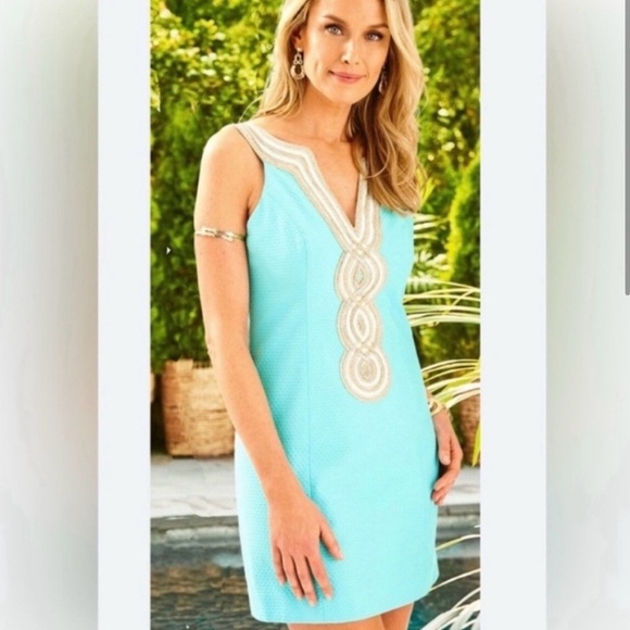 Lilly Pulitzer Dresses & Skirts - Lilly Pulitzer Valli Shift Dress Serene Blue Metallic Soutache - Size 4 - EUC